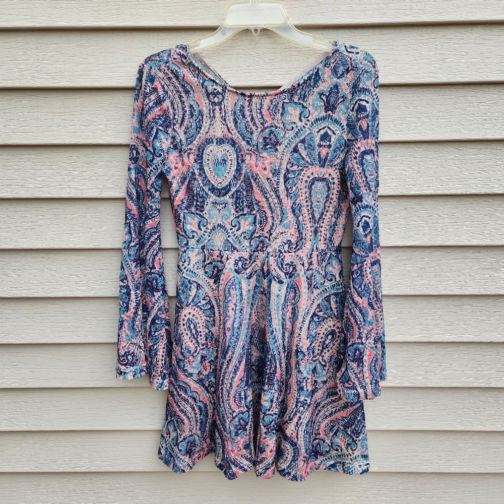 Buffalo David Bitton Paisley Long Sleeve Dress - Blue and Pink